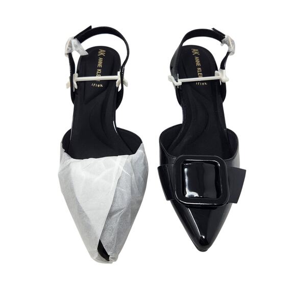 Anne Klein Black Patent Leather Slingback Bernette Bow Pump Sandals Size 7.5M - Picture 1 of 12